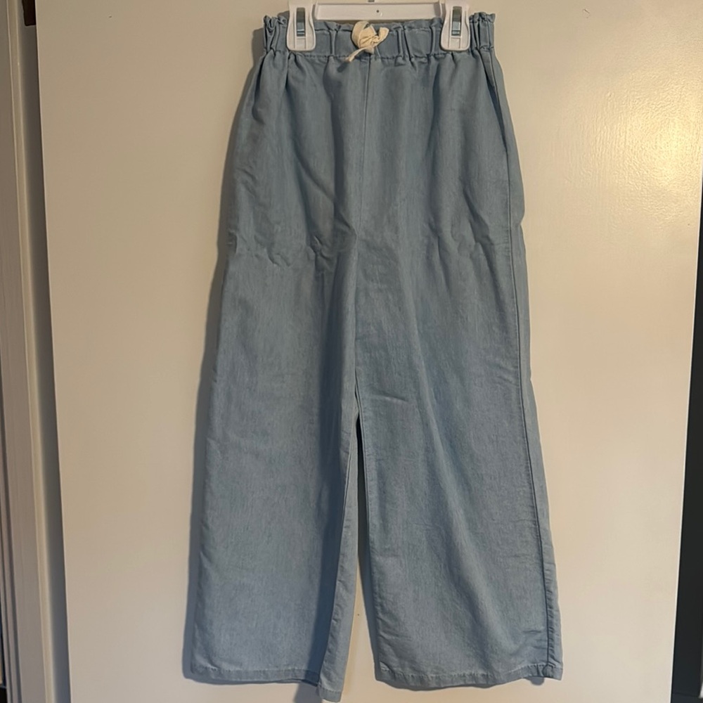 Girls Light Blue Wide-Leg Pants